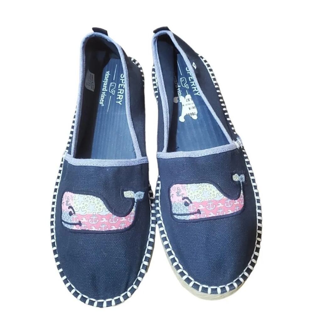 Sperry X Vineyard Vines Skysail Navy Canvas Espadrille Slip on Shoes Girls 4M